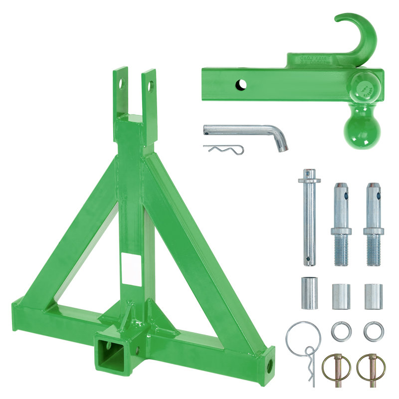 Heavy-Duty 3-Point Trailer Hitch Receiver, Global Adapter for Category 1 Subcompact Tractors, 5cm Ball & Hook, 4536kg Load Capacity