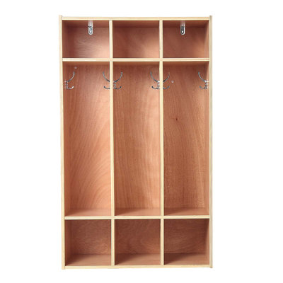 3-Section Kids Coat Locker, Wooden Toddler Cubby Storage Organizer with 6 Hooks & Non-Slip Mat, Modern Kid Coat Cubbies with 6 Small Open Storage Boxes for Home, Kindergarten, Daycare, Natural