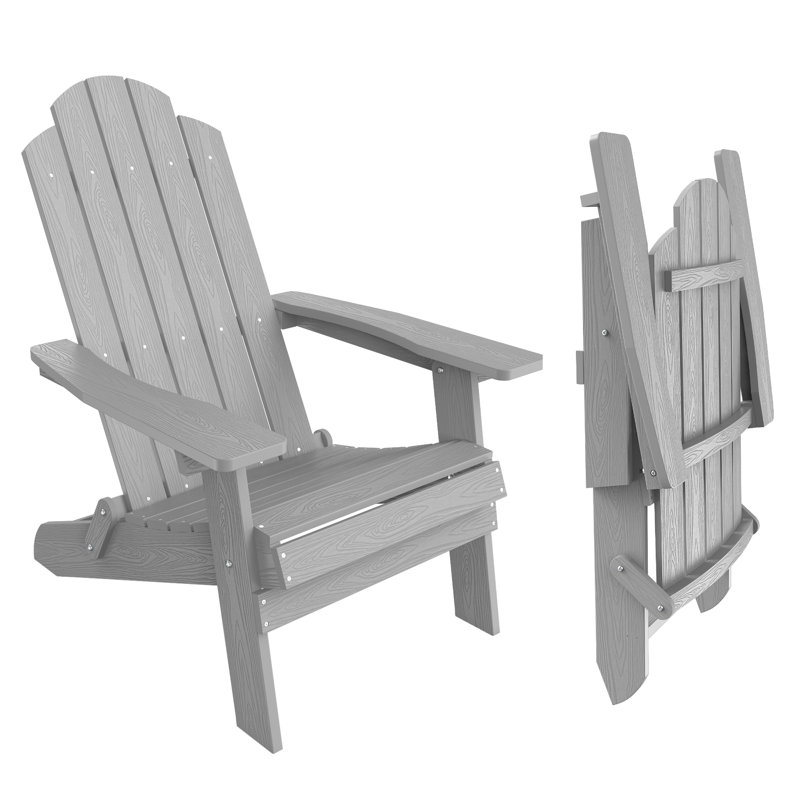 All Weather Outdoor HIPS Plastic Folding Adirondack Chair Fire Pit Chairs Oversized Patio Chair, Light Gray