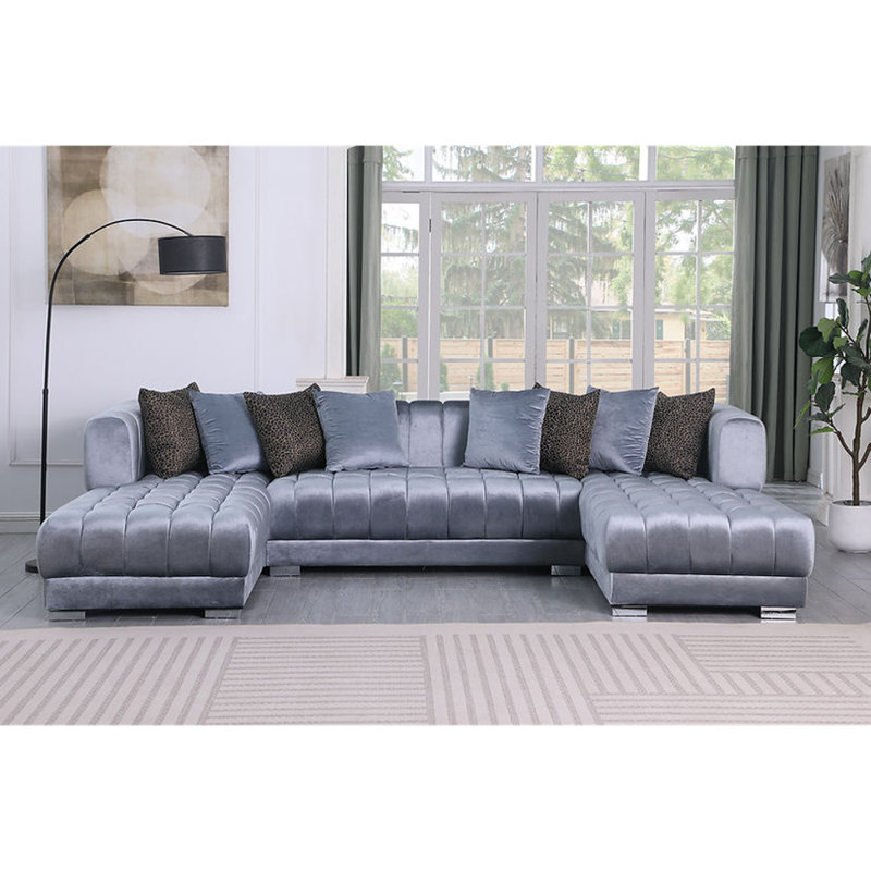 Canapé modulaire rembourré 3 pièces Khysen, Velours gris