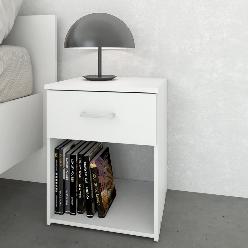 Orval 37.6cm W Manufactured Wood Bedside Table, White