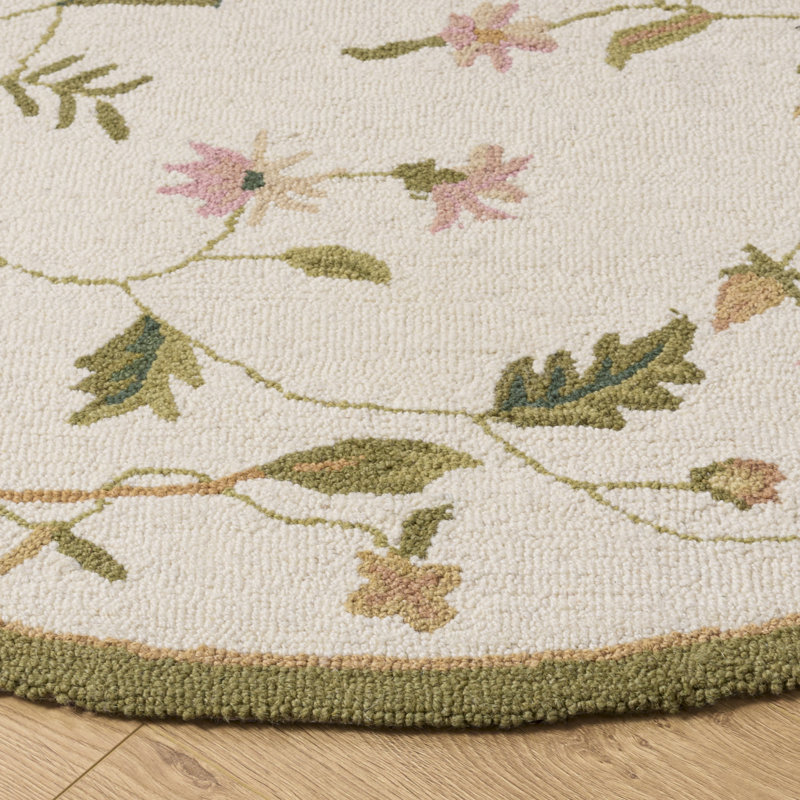 Tapis floral en laine crocheté à la main Kinchen, Rond 4 pi
