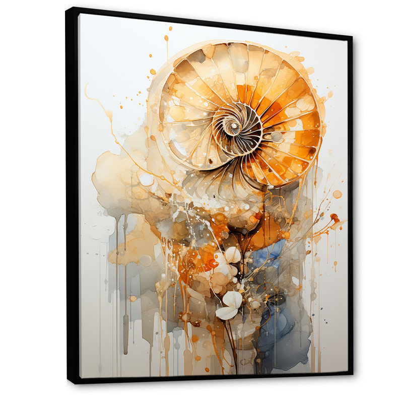 Spirale dorée dorée sur toile, H 32 po x l 24 po x P 1 po, Cadre flottant noir