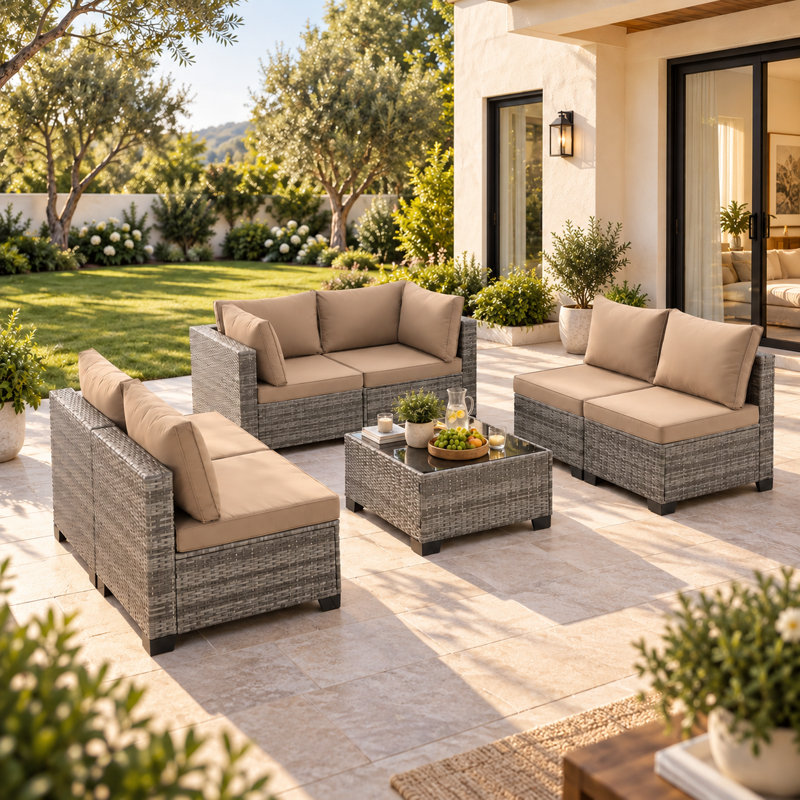 Ensemble de conversation pour patio 7 pièces avec table 7 pièces, Khaki