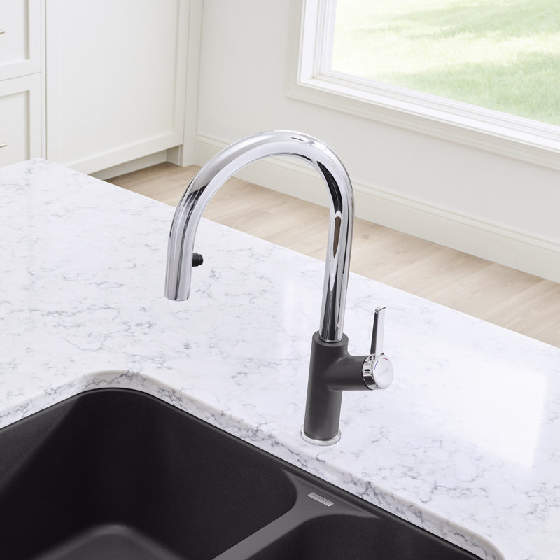Urbena Pull-Down Dual-Spray Kitchen Faucet, Cinder/Chrome