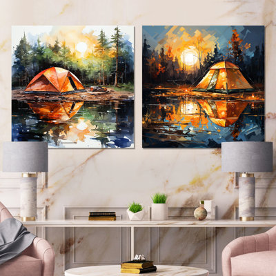 Ensemble de 2 impressions sur toile de camping Forest Retreat I - campagne