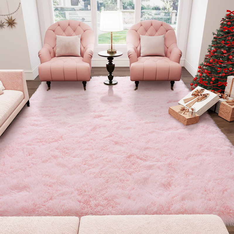 8x10 ft Pink Shag Rugs for Living Room, Non-Slip Area Rugs for Nursery Kids Playroom Dorm Office, Indoor Modern Plush Shag Carpets