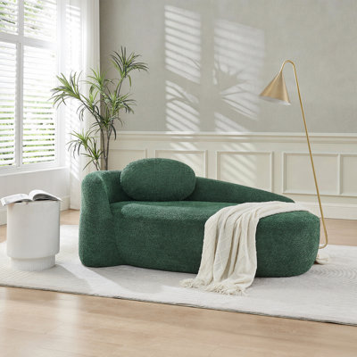Fauteuil paresseux moderne simple ovale avec dossier intégré, accoudoirs latéraux et oreiller, chaise longue compacte pour le salon - vert