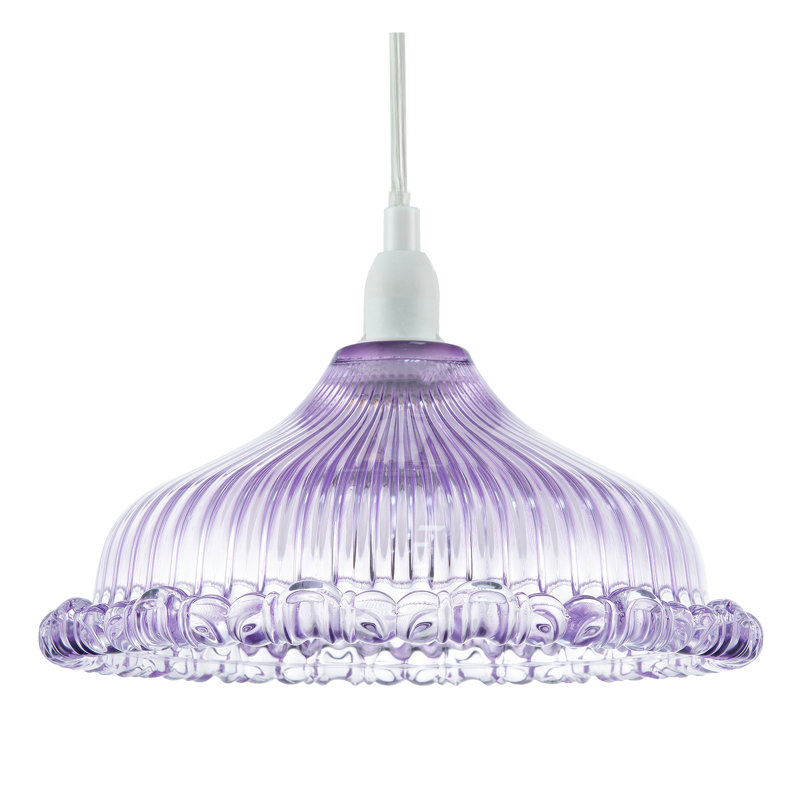 Modern Line Ribbed Glass Pendant Light Shade With Moulded Edge By, Purple