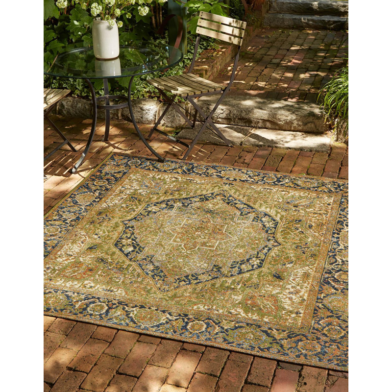 Tapis d'extérieur traditionnel Green_Unique Loom Nosara, Carré 6 pi