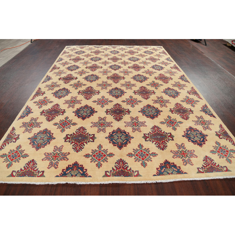 Tapis unique en laine noué à la main 6 pi 9 po x 9 pi 9 po beige nouvel âge Mahibah