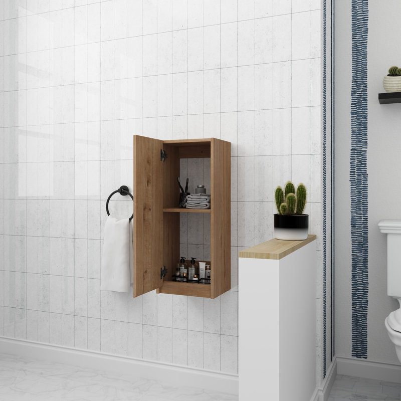 Side Cabinet In 12 Inch, Floating Cabinet With Soft Close Door, Imitative Oak