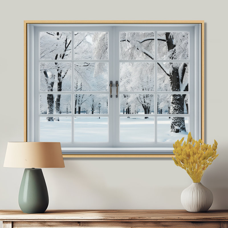 Winter Forest Window Views I - Winter Landscape, reproduction d'art sur toile encadrée, Cadre flottant brun