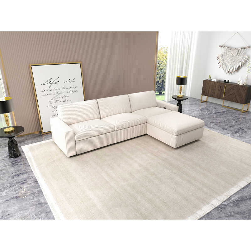 Canapé modulaire rembourré 4 pièces Milred, Velours côtelé blanc