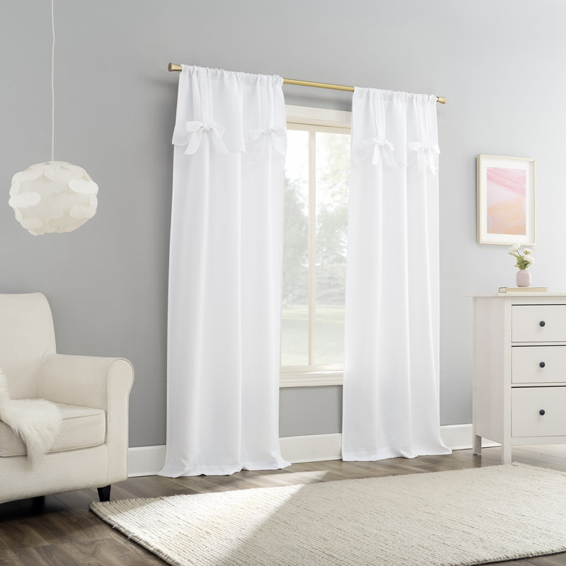 Sun Zero Emma Bow Valance Semi-Sheer Rod Pocket Curtain Panel, White, 40" W x 84" L