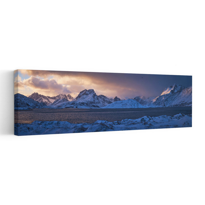 Snowy Mountains Fjord 1 Piece Wrapped Canvas Panoramic Wall Art, 40.64 cm H x 121.92 cm W