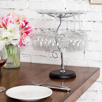 Gaymon Tabletop Wine Glass Rack in Silver/Brown