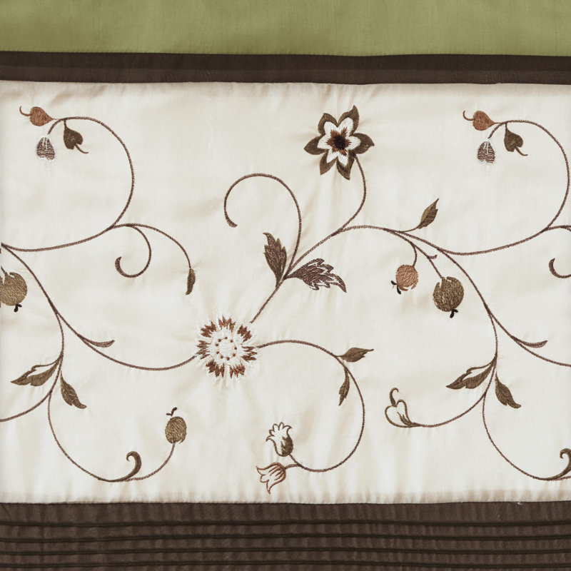 Green and Brown Floral Embroidered Sill Length Valance