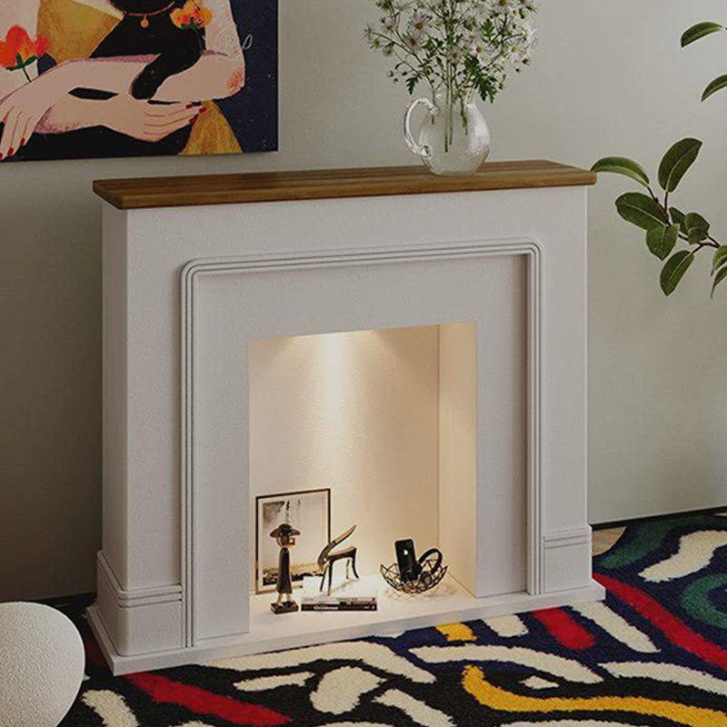White +Burlywood Manufactured Wood Freestanding Fireplace, 37.6" H x 47.24" W x 9.84" D