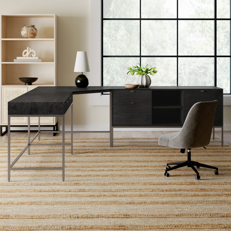 Loki Solid Wood Top Writing Desk, Black Wash Poplar