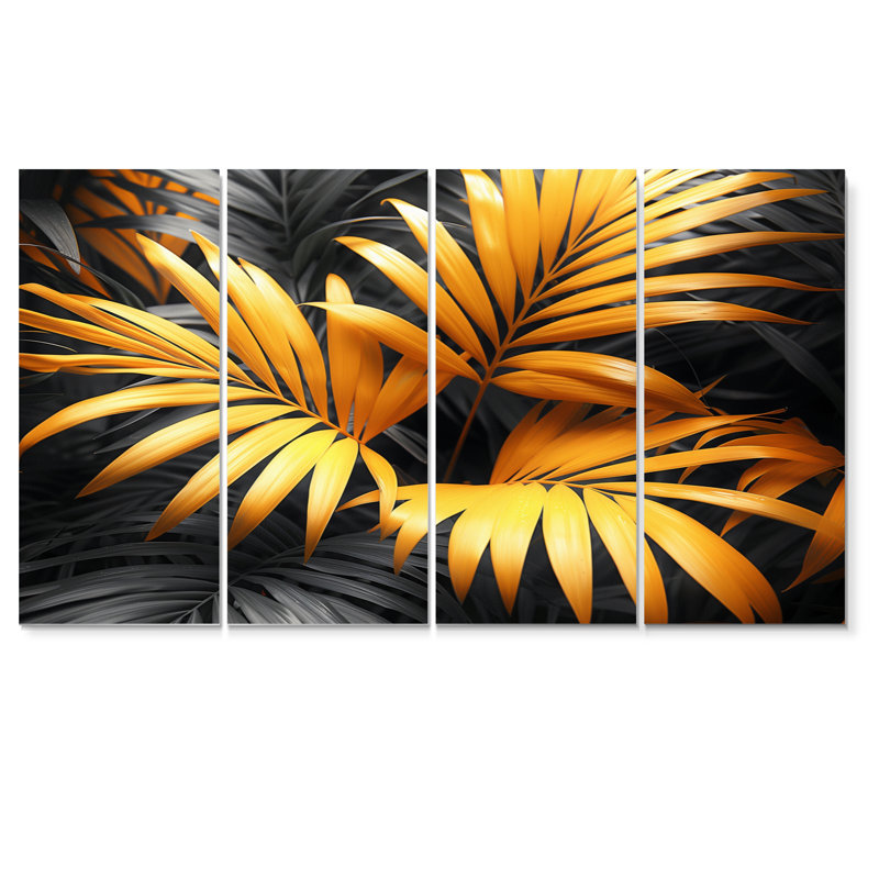 Ensemble d'art mural jaune et gris avec palmiers monochromes - palmiers et palmiers, H 32 po x l 64 po