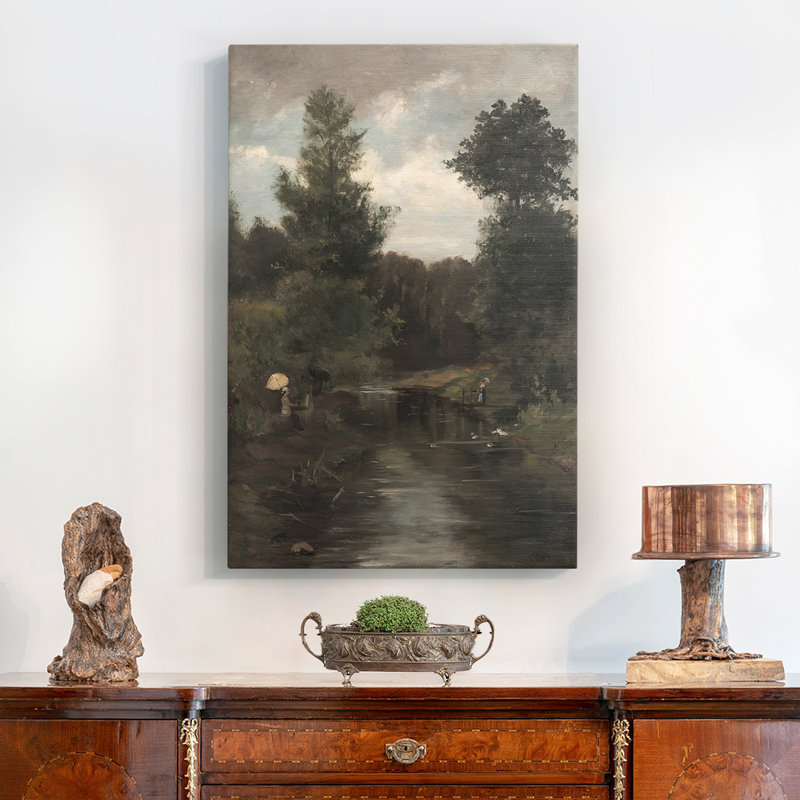 Paysage rétro CXCV III - peinture sur toile tendue, H 49 po x l 33 po