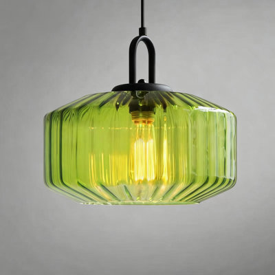 Modern Geometric Ribbed Glass Pendant Light, Green