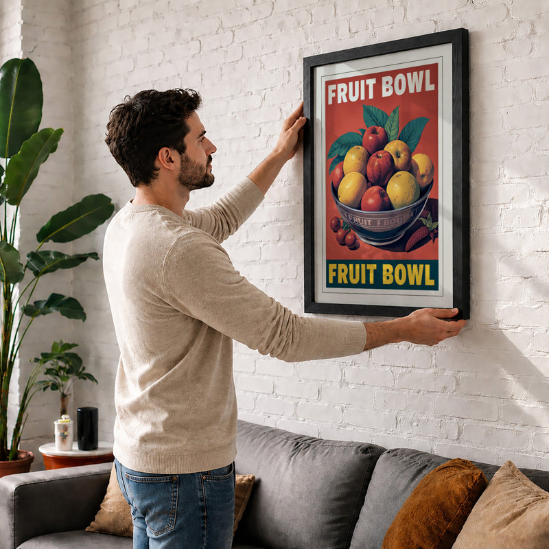 Fruit Bowl Retro - Framed Print, Black, A3 - 42.0 x 29.7 cm