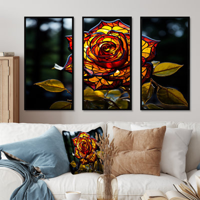 Éclat floral jaune et rouge - art mural géométrique