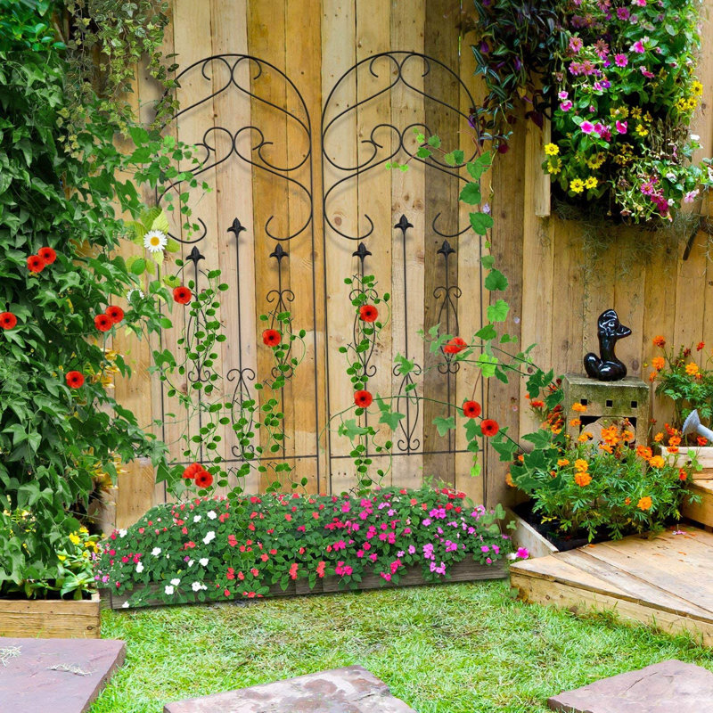 2 Pack Garden Trellis Arched Fencing for Climbing Plants Outdoor 60" x 18", Plant Metal Clematis