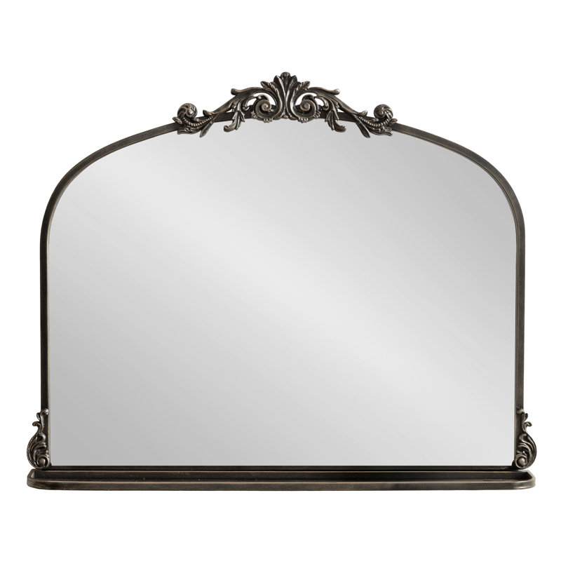 Stride Metal Arch Mirror with Shelves, Black, 26" x 32.75"