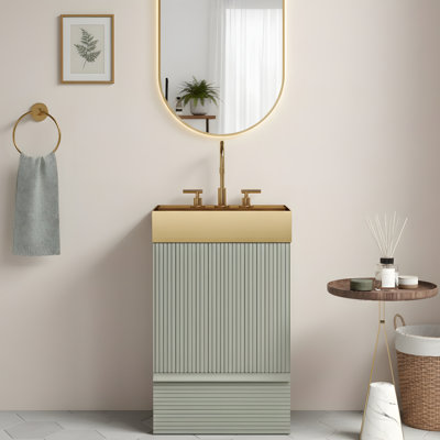 Meuble-lavabo autoportant en métal doré
