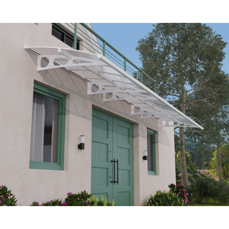 Palram - Canopia Bordeaux 22' x 5' Polycarbonate Galvanized Steel Clear Convex Stationary Door and Window Awning White/Diffused
