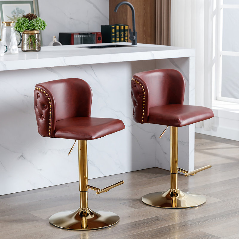 Annajean Swivel Adjustable Height Counter Stool, Burgundy, Gold
