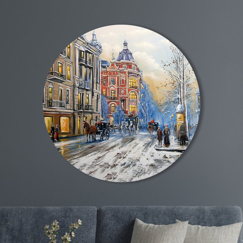 Paysage de ville d'hiver enneigé imprimé sur verre trempé pour rehausser le décor de la maison et du bureau