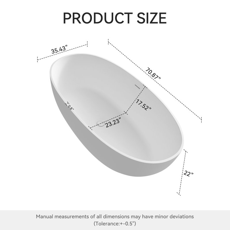 Bahut ovale autoportant à surface solide de 71 po x 35 po blanc mat