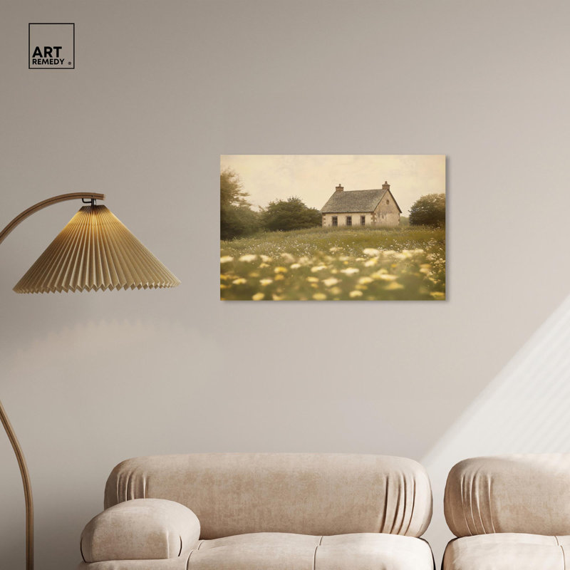 Pastoral Whimsy Beige and Green Landscape Canvas Art