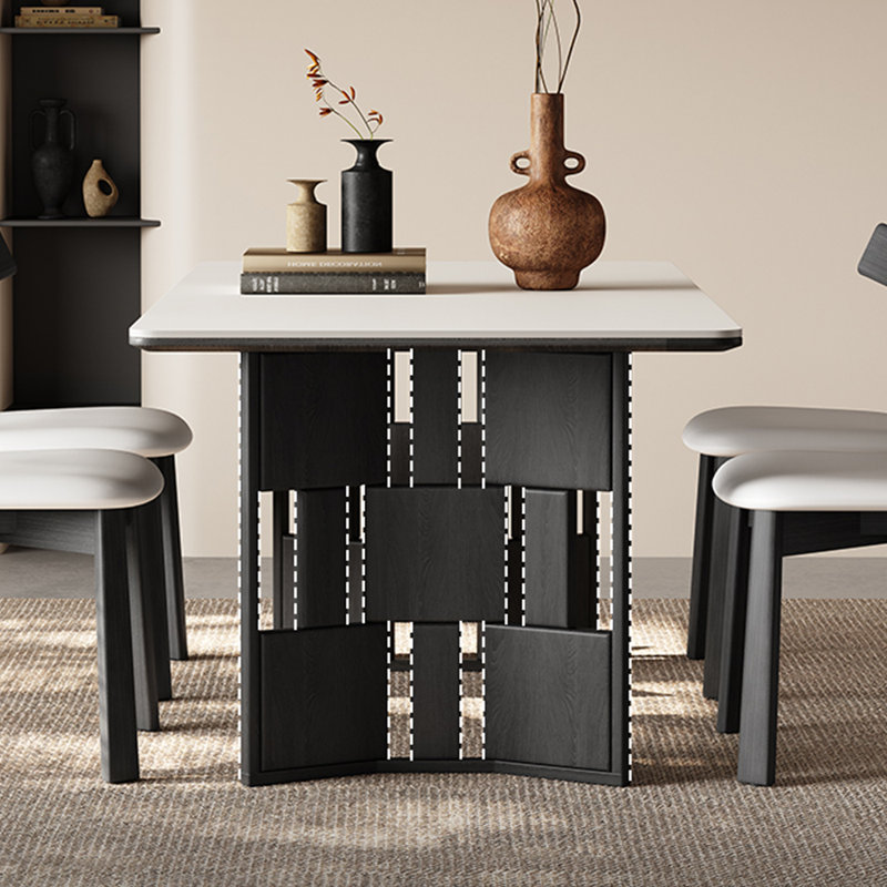 Rectangular rock plate solid wood dining table, 29.52"H x 78.74"L x 35.43"W