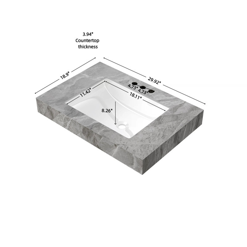 Vasque en céramique avec trois trous prépercés pour robinetterie standard, Robinet à jeu central