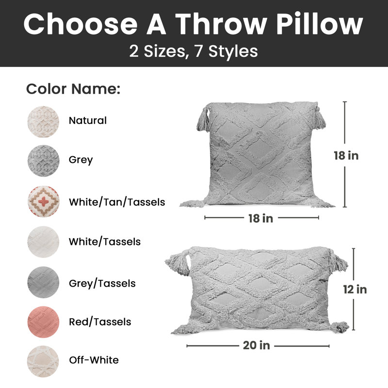 Cotton Throw Pillow, Gray/Tassels