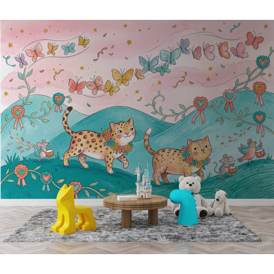 Whimsical Wallpaper Storybook Removable Cats Wall Decor