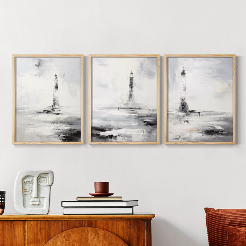 Série Sea and Shore Cxxxxi - Ensemble de 3 estampes numériques encadrées - Prêt à être accroché, Naturel, H 10 po x l 8 po