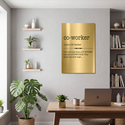 'Words Co Worker' By Jean Plout Gold Metal Wall Art, 24" x 36"
