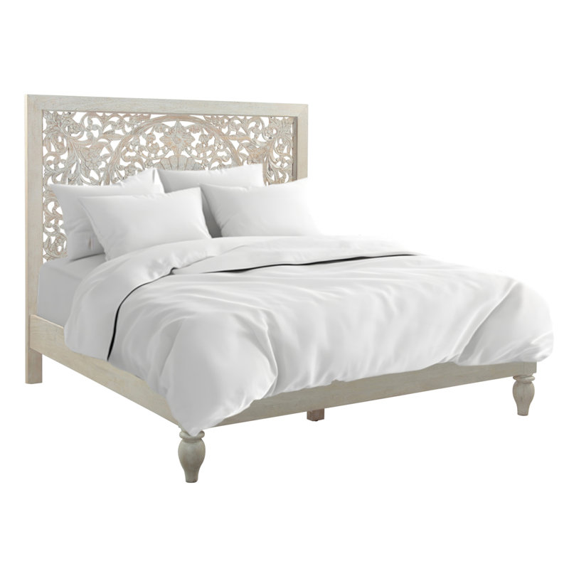 Haveli King Bed in Carved Heirloom White, Queen