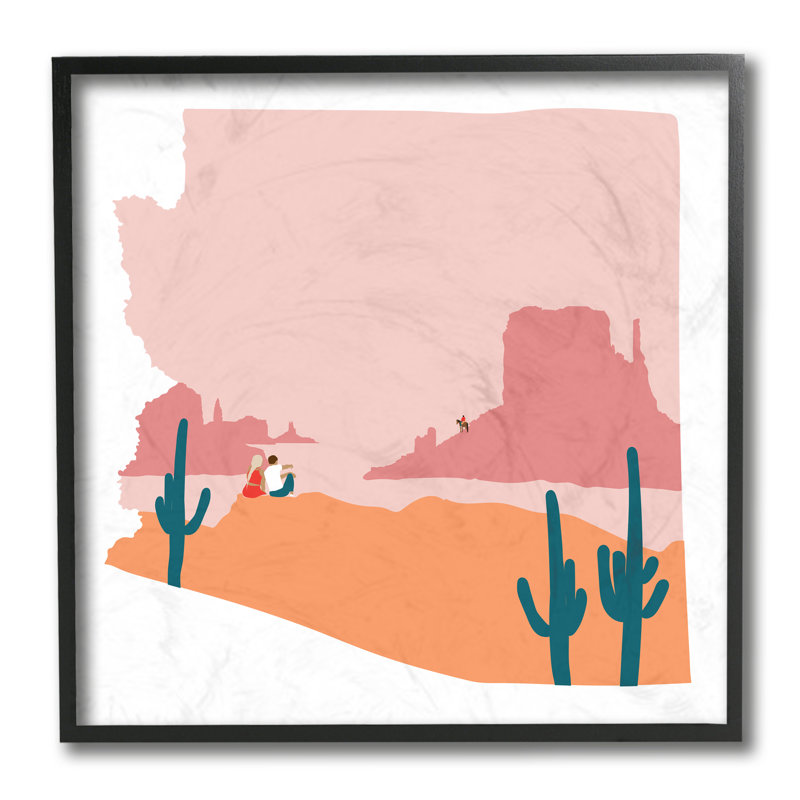 Couple à Western Canyon, Arizona State Outline, Giclée encadrée noir minuit, H 12 po x l 12 po x P 1,5 po