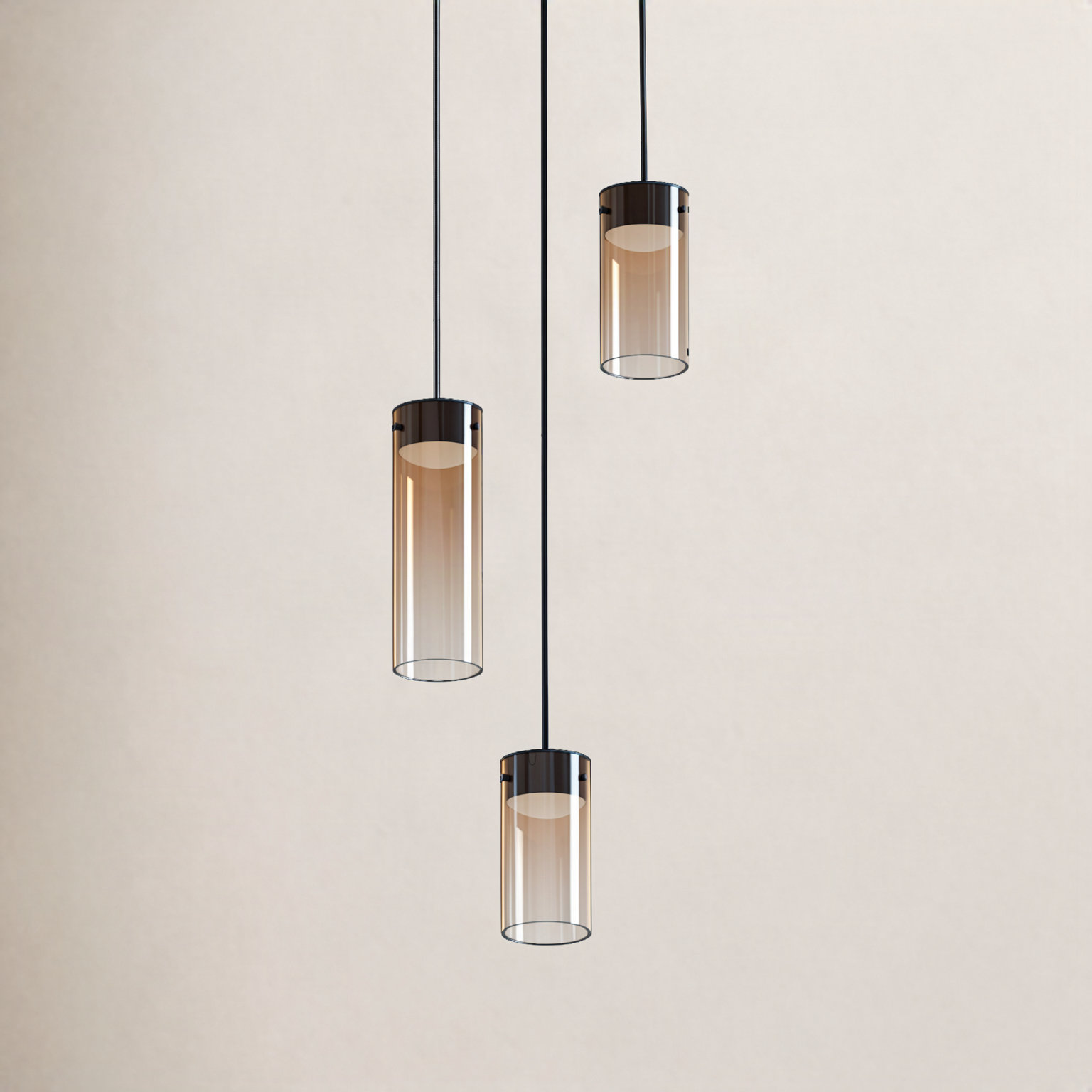 Delonda 3 Light Glass Dimmable LED Pendant, Amber