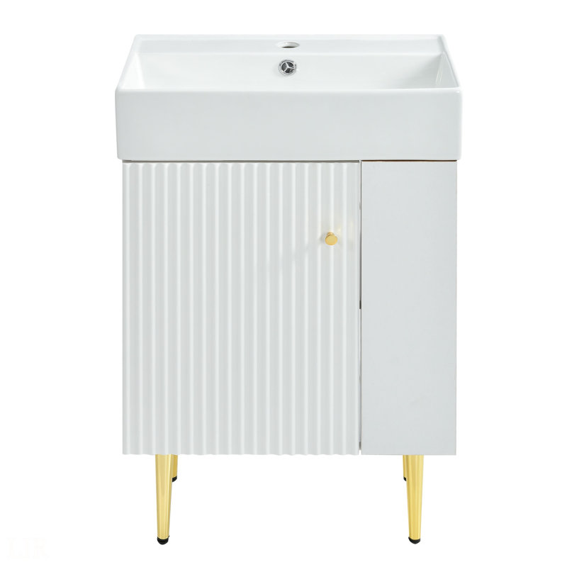 21.6" Bathroom Vanity, Combo Cabinet, Bathroom Storage Cabinet, Single Ceramic Sink, Right Side Storage, Bathroom Vanity