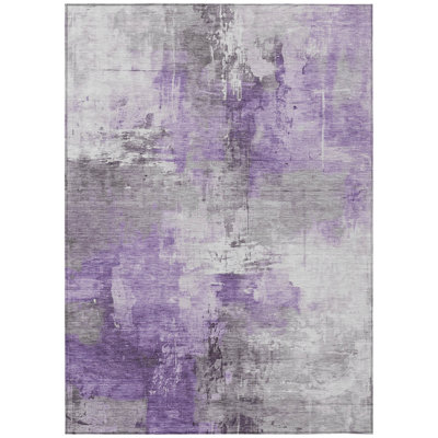 3' X 5' Purple Eggplant And Ivory Abstract Washable Indoor Outdoor Area Rug