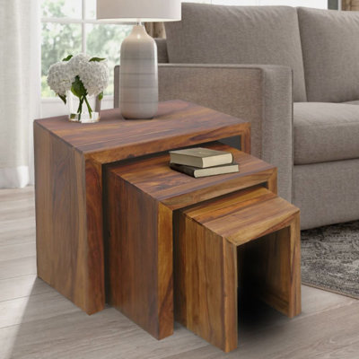Cube Solid Wood Pedestal Nesting Tables