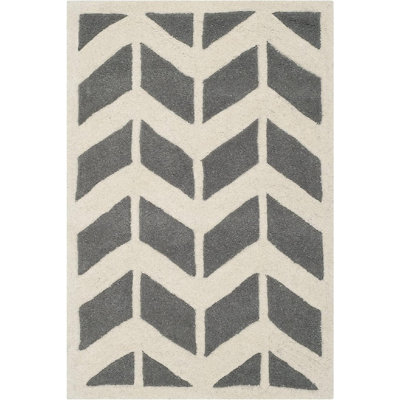 Square Diren Chevron Hand Tufted Wool Area Rug in Dark Gray/Ivory -  George Oliver, DE3A51C39AEF472A91CCE1D40C2A4A12